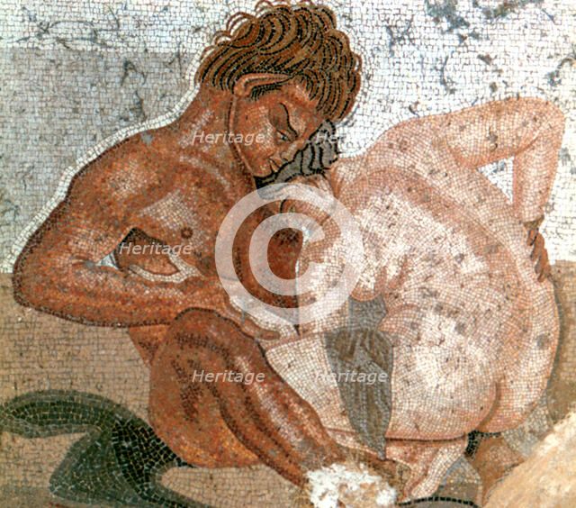 Mosaic of a satyr and nymph, House of Faun, Pompeii, Italy. Creator: Unknown.