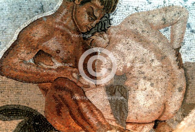 Mosaic of a satyr and nymph, House of Faun, Pompeii, Italy. Creator: Unknown.
