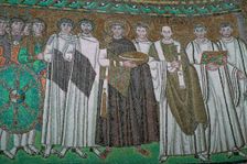 Mosaic of the Byzantine Emperor Justinian I and his court, 6th century