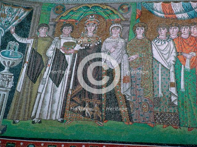 Mosaic of the Byzantine Empress Theodora and her court, 6th century. Artist: Unknown