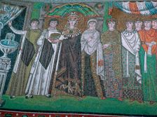Mosaic of the Byzantine Empress Theodora and her court, 6th century