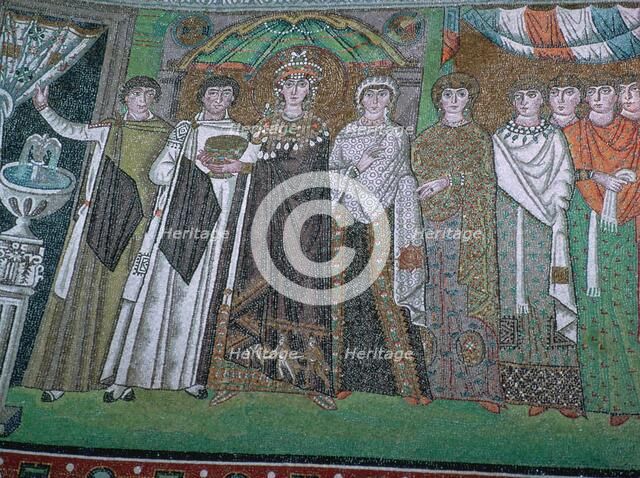 Mosaic of the Byzantine Empress Theodora and her court, 6th century. Artist: Unknown