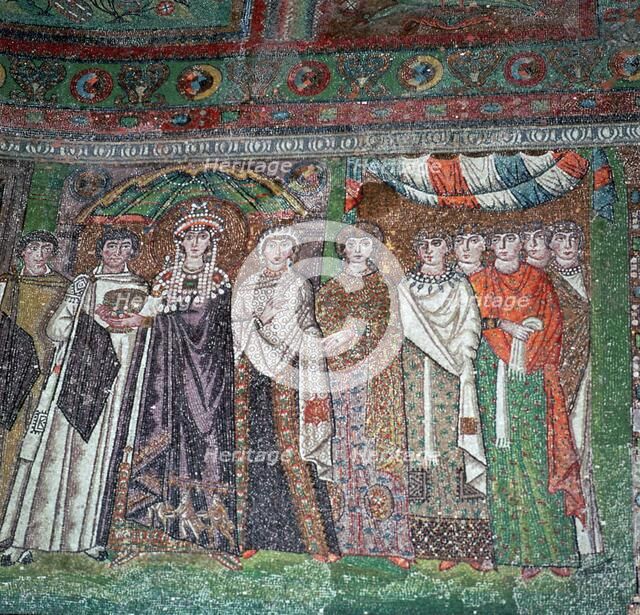 Mosaic of the Empress Theodora and her court, 6th century. Artist: Unknown