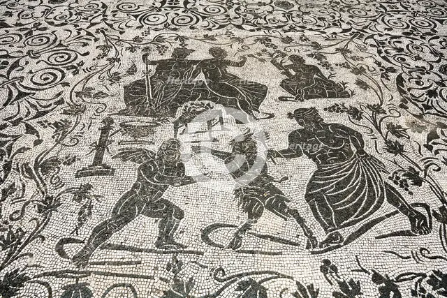 Mosaic on the floor of the House of Bacchus and Arianna, Ostia Antica, Italy. Creator: Samuel Magal.