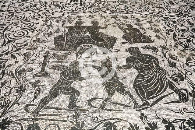 Mosaic on the floor of the House of Bacchus and Arianna, Ostia Antica, Italy. Creator: Samuel Magal.