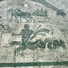 Mosaic, Carts pulled by mules with travellers, Cisarii. c1st Century AD