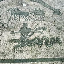 Mosaic, Carts pulled by mules with travellers, Cisarii. c1st Century AD