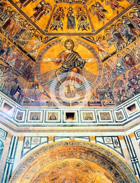 Mosaic ceiling, Baptistry of St John, Florence, Italy. Creator: Peter Thompson.