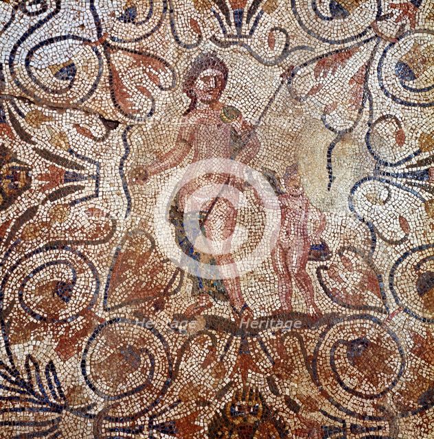 Mosaic, detail of the mosaic in a room of the Roman house in Merida Amphitheater.