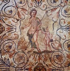 Mosaic, detail of the mosaic in a room of the Roman house in Merida Amphitheater