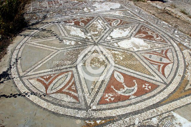 Mosaic floor, ruins of the Basilica of Ayia Trias, Famagusta, North Cyprus.