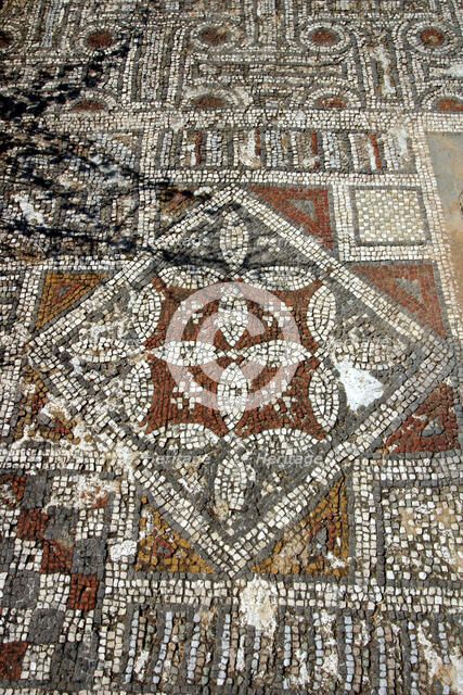 Mosaic floor, ruins of the Basilica of Ayia Trias, Famagusta, North Cyprus.