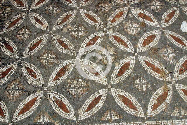 Mosaic floor, ruins of the Basilica of Ayia Trias, Famagusta, North Cyprus.