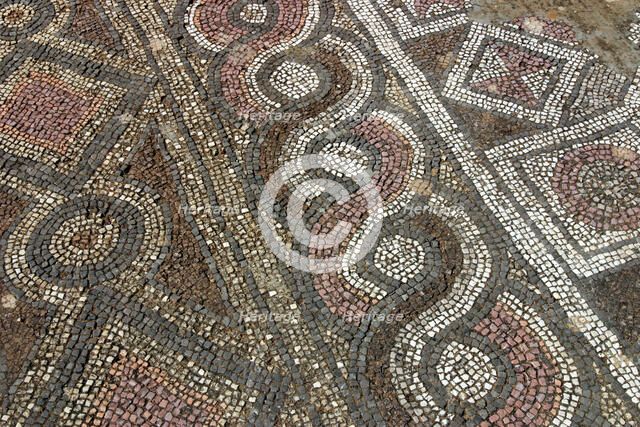 Mosaic floor, ruins of the Basilica of Ayia Trias, Famagusta, North Cyprus.
