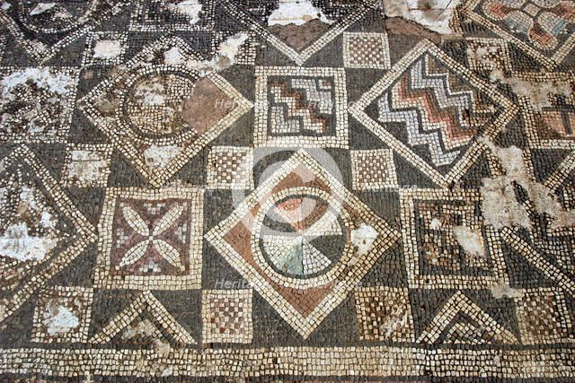 Mosaic floor, ruins of the Basilica of Ayia Trias, Famagusta, North Cyprus.