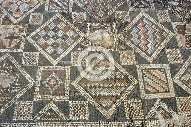 Mosaic floor, ruins of the Basilica of Ayia Trias, Famagusta, North Cyprus.