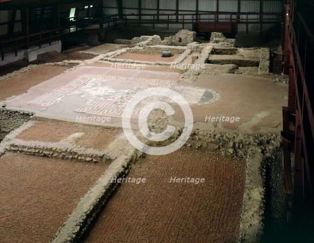 Mosaic floor, the Dining Room and Audience Chamber, Lullingstone Roman Villa, Eynsford, Kent, 1991. Artist: J Bailey