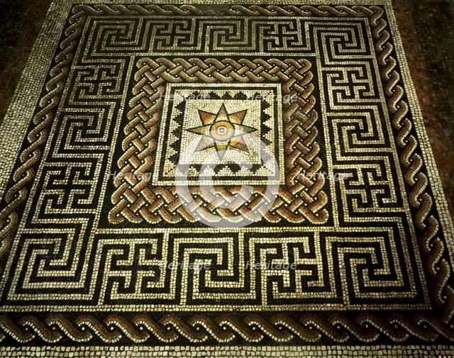 Mosaic floor with central star decoration, Aldborough Roman Town, North Yorkshire, c1980-c2017. Artist: Unknown.