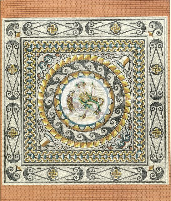 Mosaic floor with Bacchus on a tiger, Roman, from London, (1st century?). Creator: Unknown.
