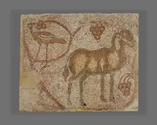 Mosaic Fragment with Donkey and Bird, 5th-6th century. Creator: Unknown
