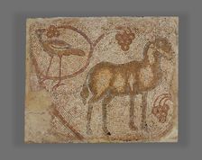 Mosaic Fragment with Donkey and Bird, 5th-6th century. Creator: Unknown