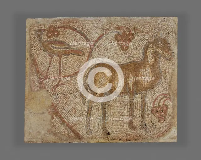 Mosaic Fragment with Donkey and Bird, 5th-6th century. Creator: Unknown.