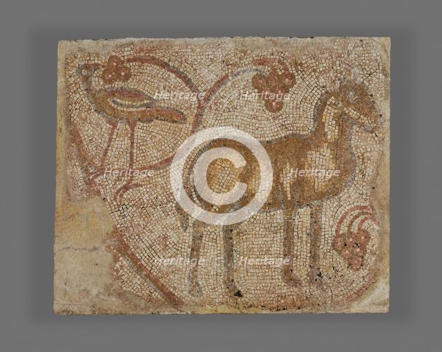 Mosaic Fragment with Donkey and Bird, 5th-6th century. Creator: Unknown.