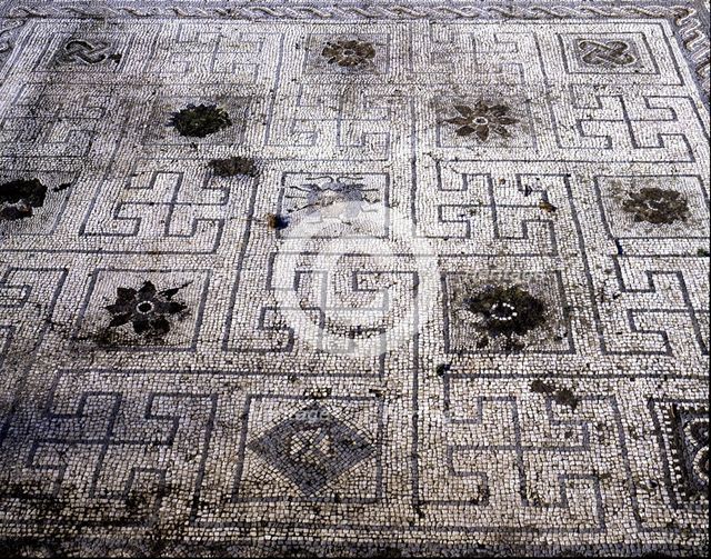 Mosaic in Birds house in the Roman ruins of Italica founded in 206.C. by Scipio.
