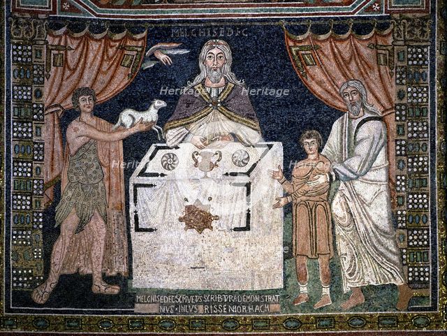 Mosaic in the apse, representation of Melchizedek (detail) in the Basilica of St. Apollinaire in …