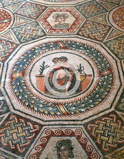 Mosaic in the Roman Villa of Casale, near Piazza Armerina, Sicily, Italy.
