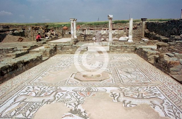 Mosaic, ruins of the Roman town of Stobi, Gradsko, Macedonia. Creator: Vivienne Sharp.