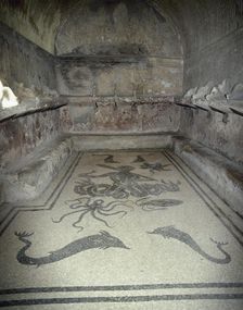 Mosaic with Triton, female tepidarium, thermal baths, Herculaneum, Italy, 2002. Creator: LTL