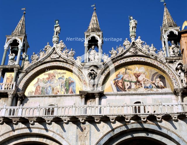 Mosaics on the facade of St Mark's Basilica, Venice, Italy. Creator: Peter Thompson.
