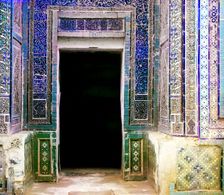 Mosaics on the Shakh-i Zindeh walls, Samarkand, between 1905 and 1915. Creator: Sergey Mikhaylovich Prokudin-Gorsky