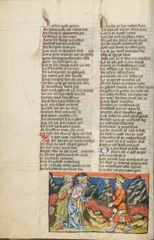 Moses Changing the Water of the Nile into Blood; Weltchronik, about 1400-1410. Creator: Unknown
