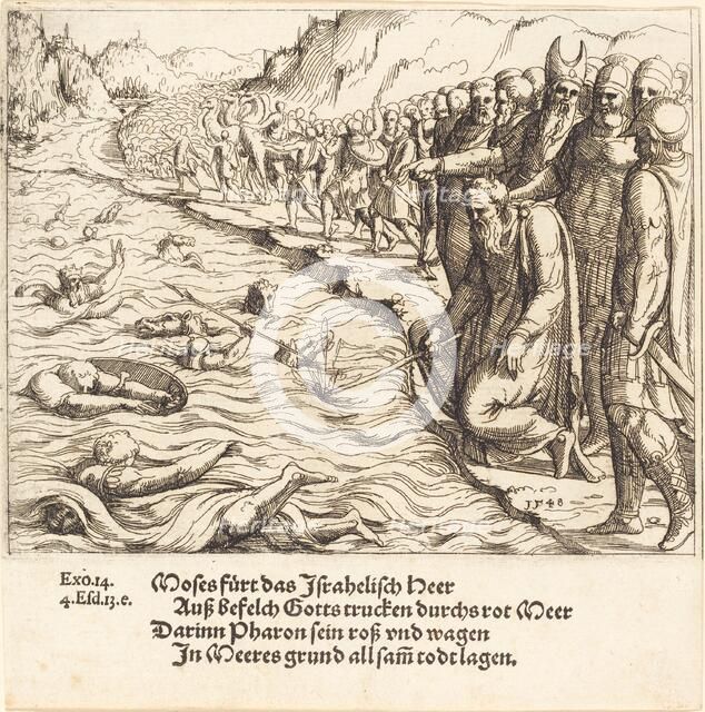 Moses Closing the Red Sea, 1548. Creator: Augustin Hirschvogel.
