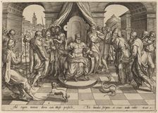 Moses and Aaron before the Pharoah, 1585. Creator: Jan Wierix