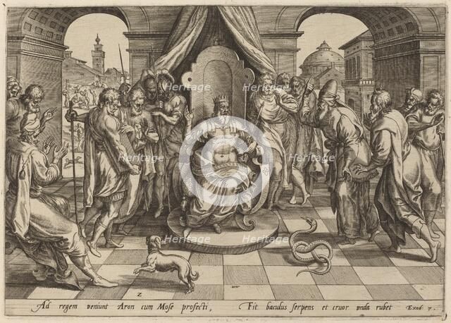 Moses and Aaron before the Pharoah, 1585. Creator: Jan Wierix.