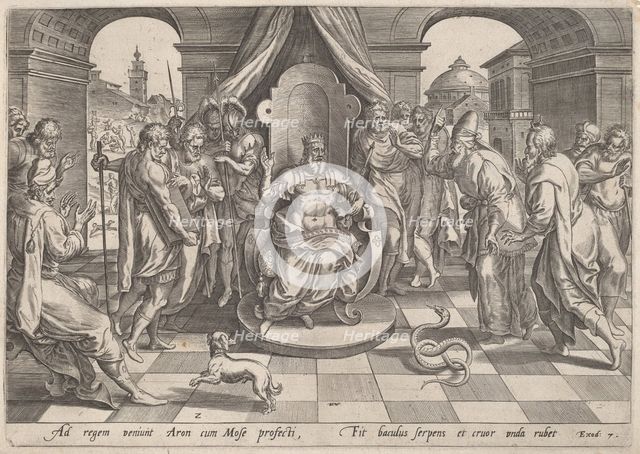 Moses and Aaron before the Pharaoh, c.1585. Creator: Jan Wierix.