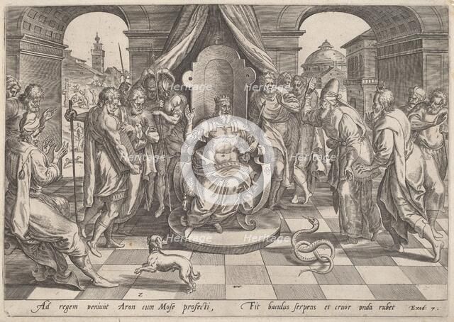 Moses and Aaron before the Pharaoh, c.1585. Creator: Jan Wierix.