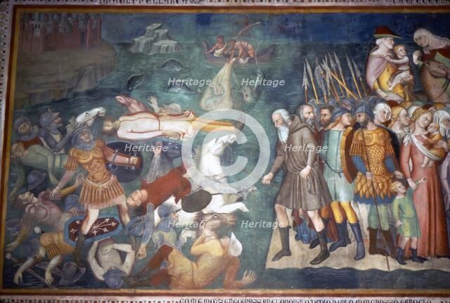 Moses and Israelites Cross the Red Sea, San Gimignano, Italy, 14th century. Artist: Unknown.