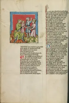 Moses and Pharaoh's Crown; Moses Eating the Burning Coals; Weltchronik, about 1400-1410. Creator: Unknown