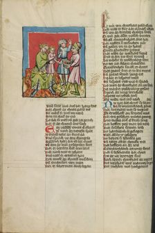 Moses and Pharaoh's Crown; Moses Eating the Burning Coals; Weltchronik, about 1400-1410. Creator: Unknown