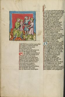 Moses and Pharaoh's Crown; Moses Eating the Burning Coals; Weltchronik, about 1400-1410. Creator: Unknown