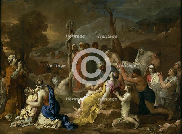 Moses and the Brazen Serpent, 1653-1654. Artist: Bourdon, Sébastien (1616-1671)