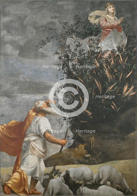 Moses and the burning bush at Horeb, c 1525. Creator: Moretto da Brescia, Alessandro (ca 1498 - 1554).