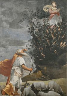 Moses and the burning bush at Horeb, c 1525. Creator: Moretto da Brescia, Alessandro (ca 1498 - 1554)