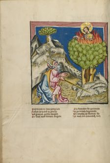 Moses and the Burning Bush; Weltchronik, about 1400-1410. Creator: Unknown