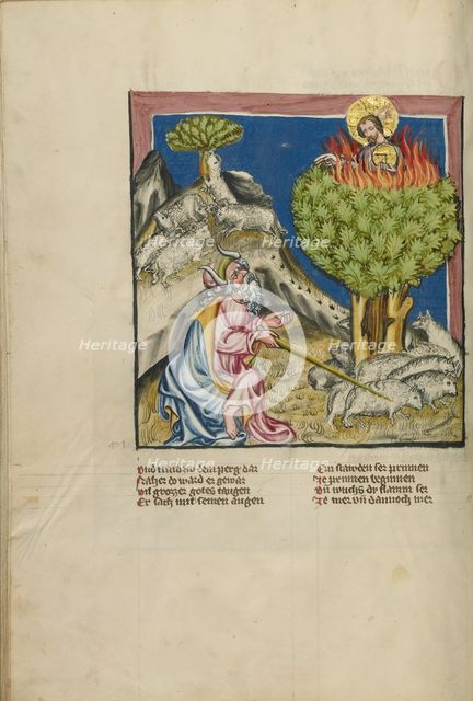 Moses and the Burning Bush; Weltchronik, about 1400-1410. Creator: Unknown.