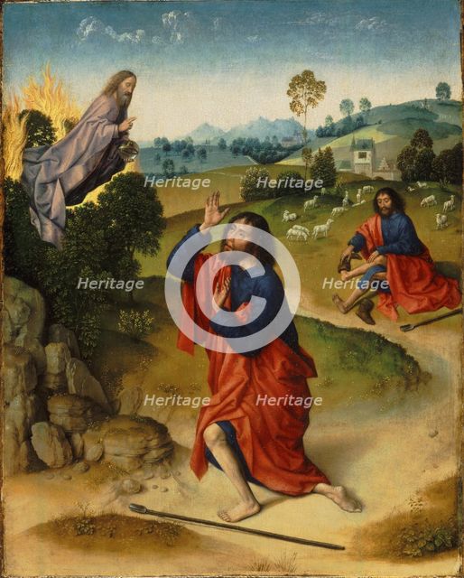 Moses and the Burning Bush, with Moses Removing His Shoes, ca 1465. Artist: Bouts, Dirk (1410/20-1475)